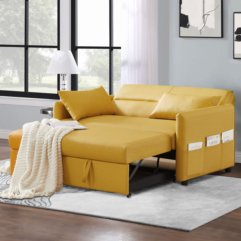 Ribh 57 Faux Leather Sleeper Sofa Latitude Run Leather Type Yellow Faux Leather